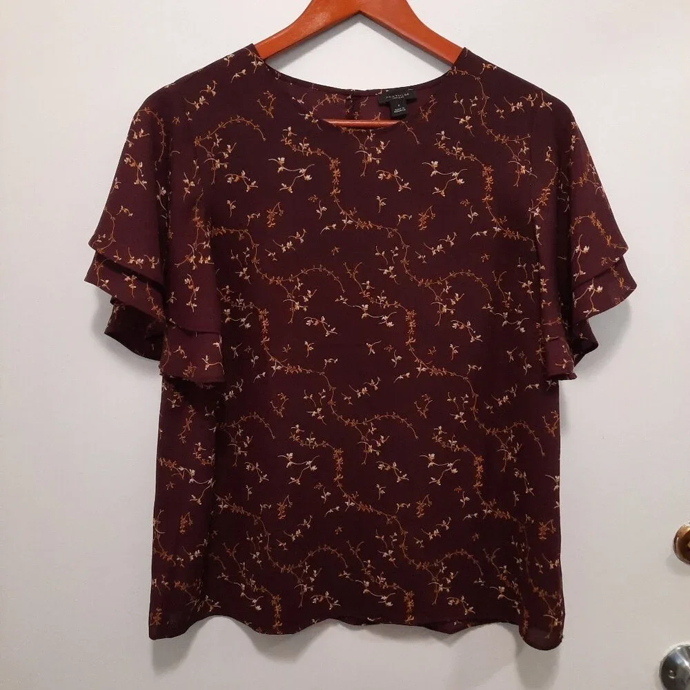 Ann Taylor Maroon Floral Top, Size S - Picture 1 of 5